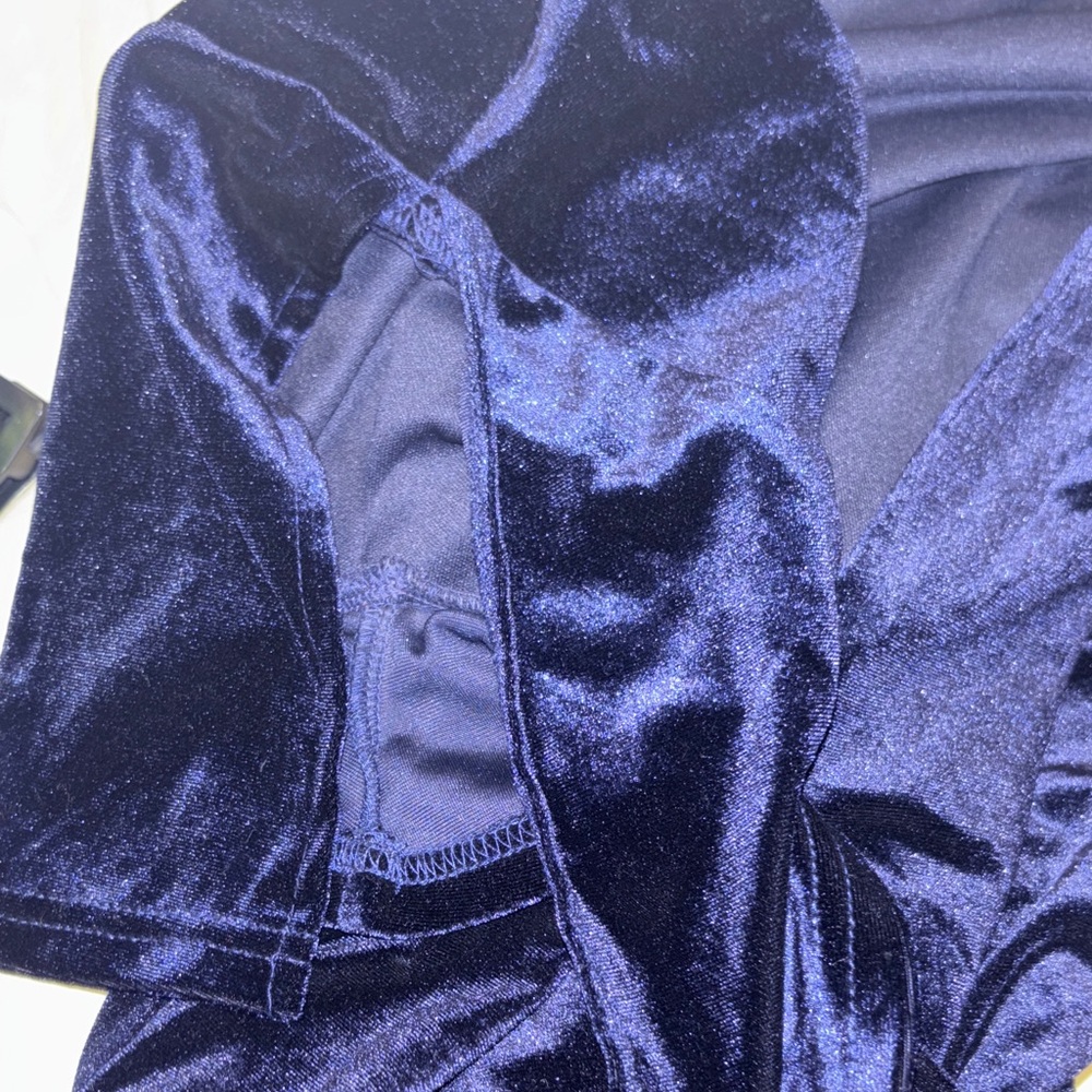 Navy Velvet Wrap Dress M - Picture 6 of 6